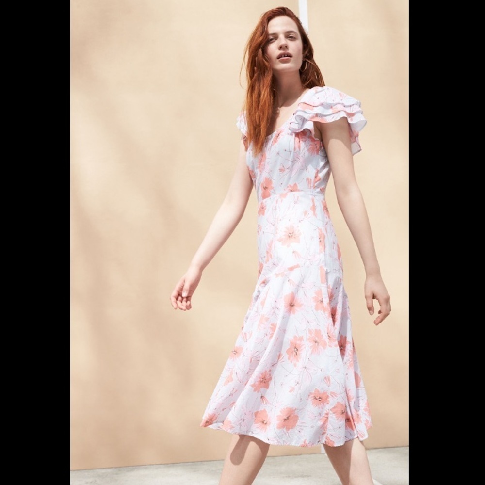 La Vie Rebecca Taylor Womens LOUISE Gray Pink Floral A Line Dress Size XS - Picture 3 of 10